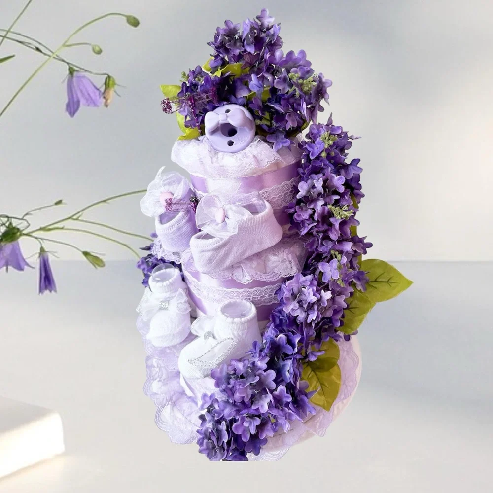 Flowers Diaper Cake, Lilac Diaper Cake